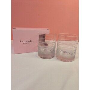 Lenox Kate Spade Hampton Street Etched Whiskey Glasses Set of 2 Clear 12 oz